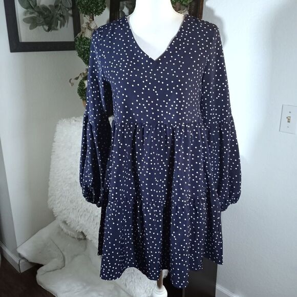 NAVY & WHITE POLKA-DOT DRESS SZ.S EUC - Picture 2 of 7